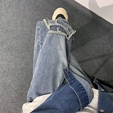 秋冬季美式复古水洗牛仔裤男潮牌vibe风拼接宽松直筒裤N3043-P45，男装牛仔裤，星座1008