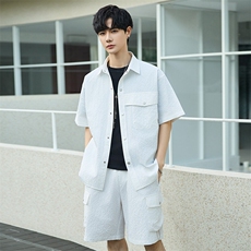 短袖短裤两件套衬衫套装男夏高级感薄款宽松休闲外套YP2509-P115，男装休闲套装，电商A355（原A415）