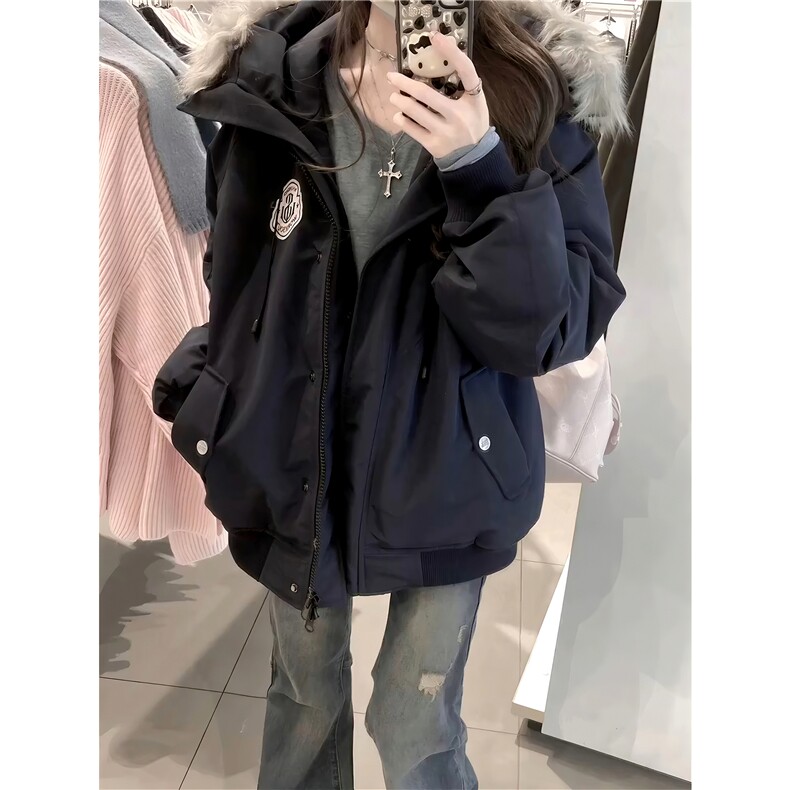 美式潮牌连帽毛领派克棉服男女冬季加厚刺绣工装棉服MF09,男装棉衣,电商A426-1(原A430-1)