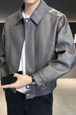 皮衣外套男2025新款秋季翻领潮牌高级感机车皮夹克A313-1925-P165，男装皮衣，电商A313