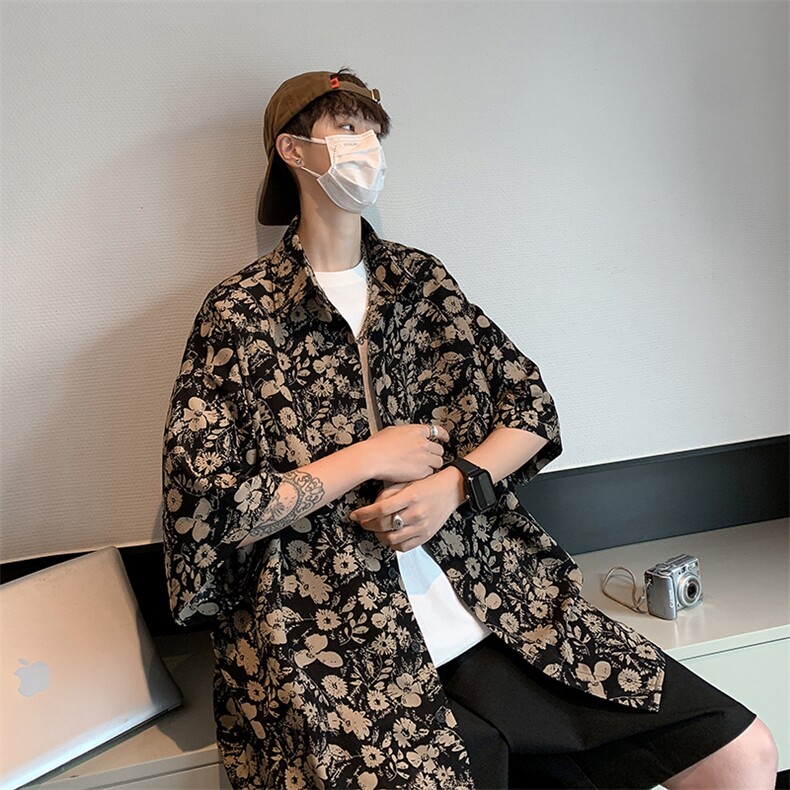 S35-P33慵懒风宽松型花衬衫,男装衬衫,星座1501-1
