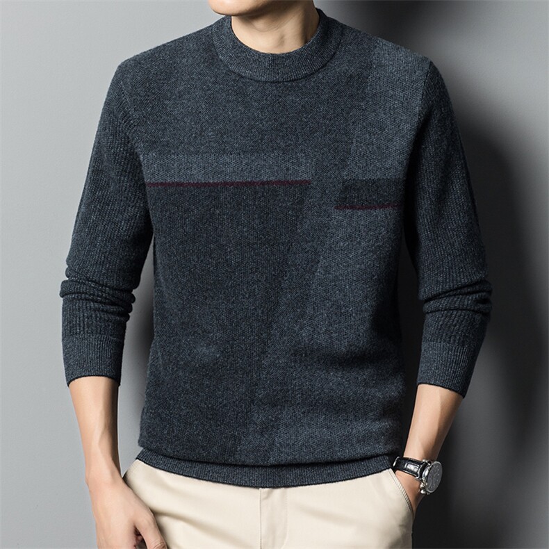 男装针织衫冬季新款加厚保暖休闲毛衣中年男士长袖纯羊毛打底衫,男装针织衫/毛衣,电商B212（原钱塘6029）