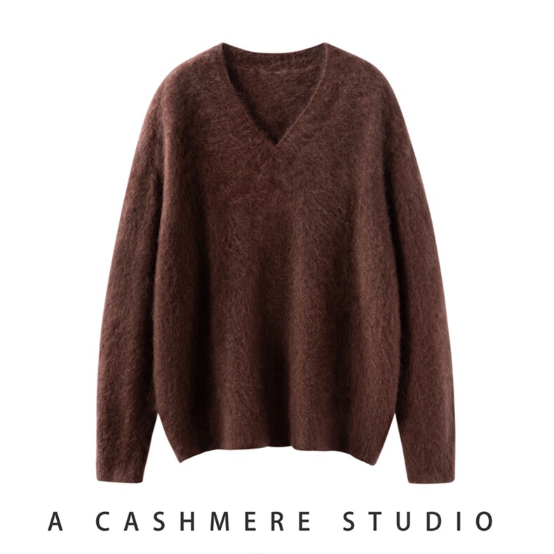2025舒适百搭秋季新款软糯舒适拉绒v领拉绒羊绒衫,女装羊绒衫,戎叶云台