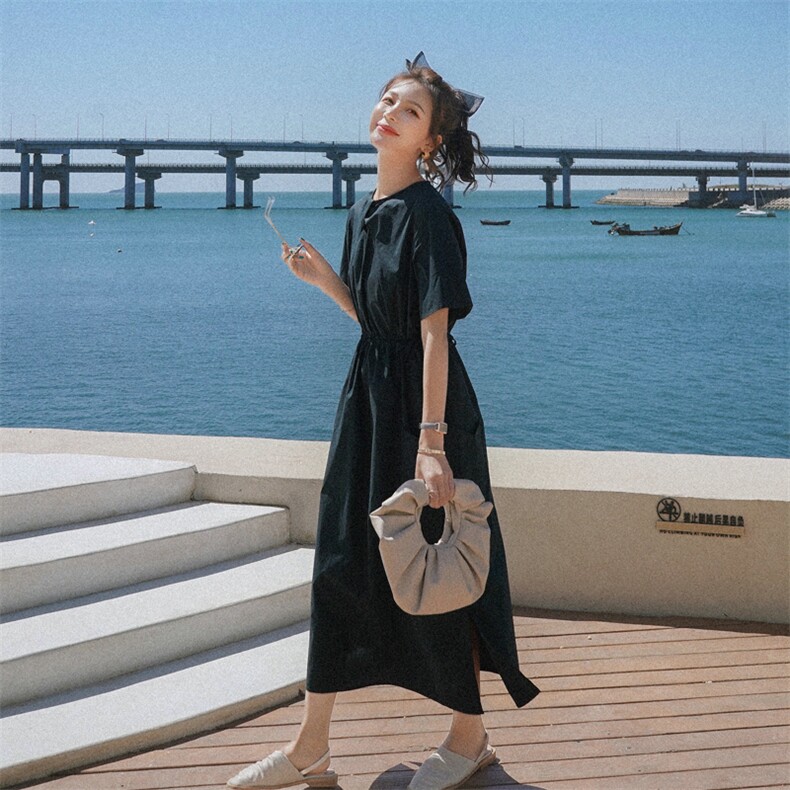现货271-9831-P105新款墨绿色设计款连衣裙控158,女装连衣裙,浙宝271