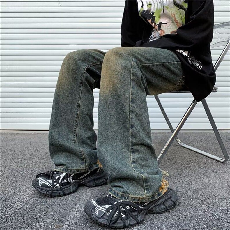 复古牛仔裤秋季潮牌高街宽松直筒长裤子男款垂感阔腿裤KK333-P45,男装牛仔裤,星座911-3