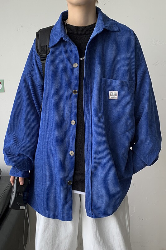 22秋装港风纯色宽松长袖衬衫灯芯绒学生高级感外套潮H202/P45,男装衬衫,钱塘713
