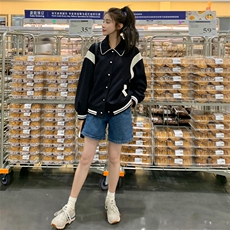 学院风撞色拼接小个子短外套女秋新款美式运动服棒球服夹克外套潮，女装短外套，一九零