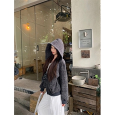 [网图]条纹连帽卫衣美式复古开衫短款休闲外套5D1202-TP65118，女装短外套，电商A102