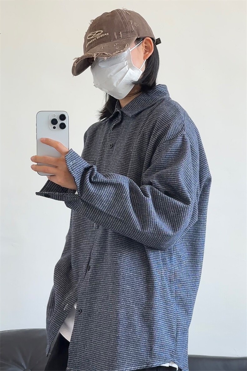 春夏新款千鸟格格子长袖衬衫潮流港风衬衣外套CS264-P45,男装衬衫,星座301C-5