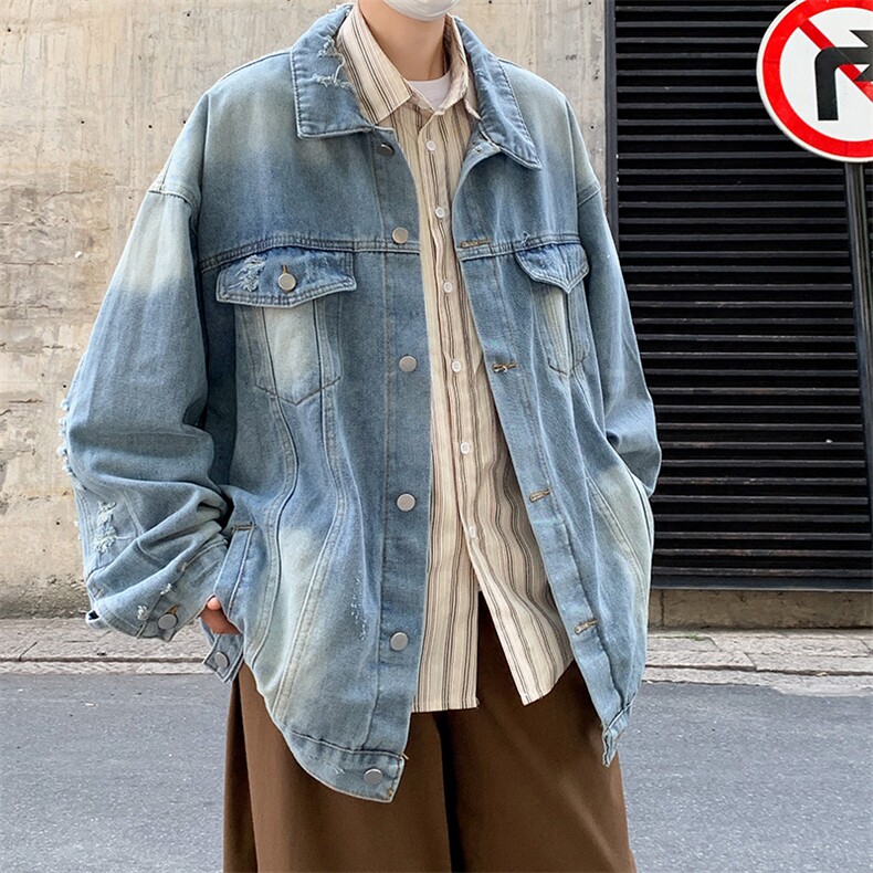 牛仔外套男潮牌2024秋季新款美式复古水洗工装夹克休闲帅气上衣服,男装工装外套,星座410-6（原星座1304-1）