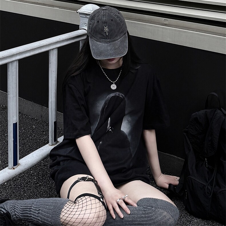 美式潮牌宽松嘘手势的黑衣人重磅270g纯棉短袖T恤情侣男女款TS007,男装T恤,星座210