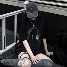 美式潮牌宽松嘘手势的黑衣人重磅270g纯棉短袖T恤情侣男女款TS007，男装T恤，星座210