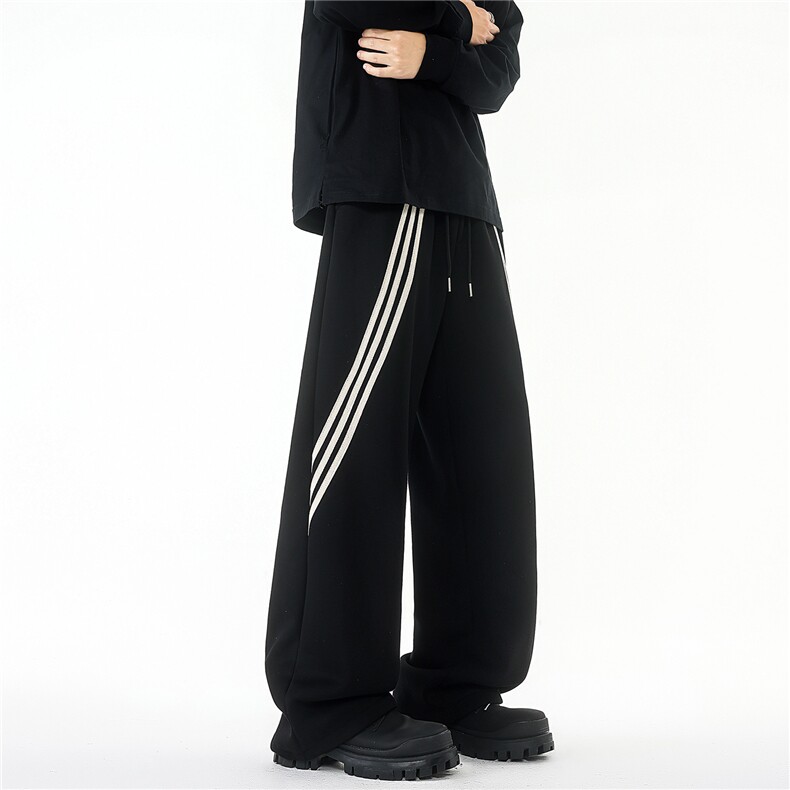 美式刺绣条纹运动卫裤大码直筒阔腿休闲长裤三条杠裤子KZ1980/P58,男装休闲裤,电商B238