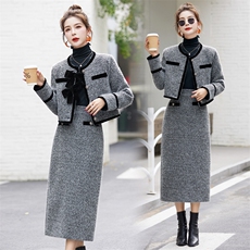 现货】2024冬季新款气质两件套撞色拼接丝绒白鸭绒套装送蝴蝶结，女装套装/套裙，丽美静依