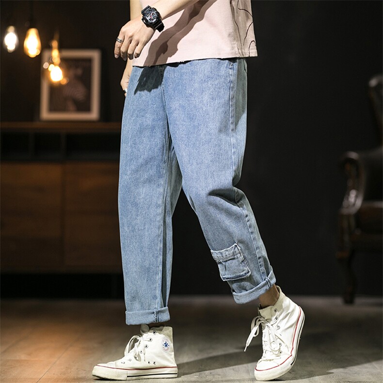 2021春季新款大码日系牛仔裤男宽松直筒潮牌哈伦裤xz905图片