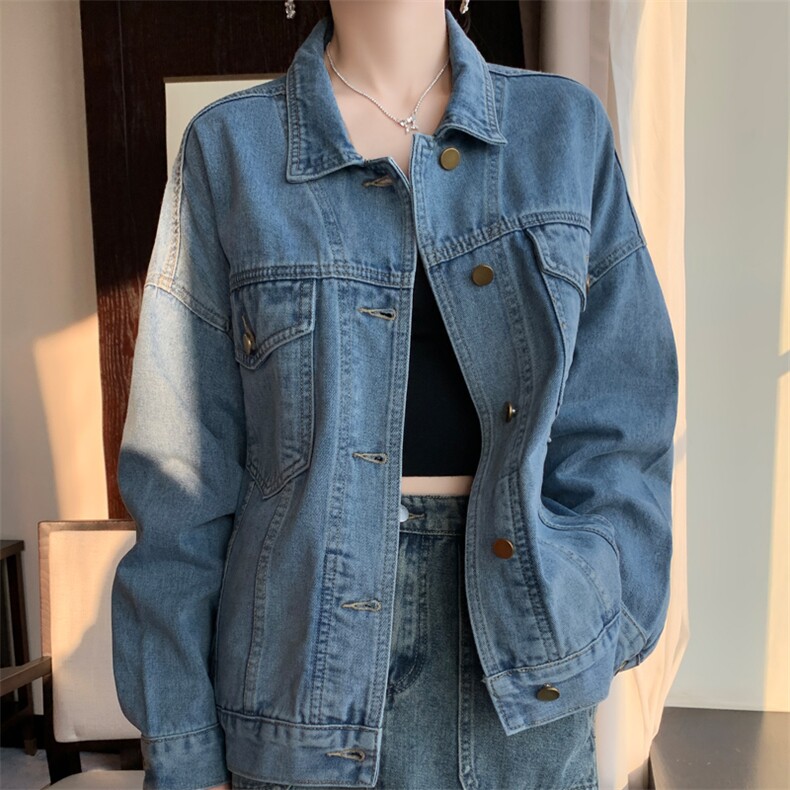 时尚百搭气质休闲牛仔外套女宽松显瘦长袖夹克春秋季新款上衣,女装牛仔外套,宛庄羊绒