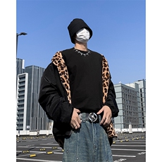 新款美式复古两面穿棉服豹纹外套时尚潮牌欧美街头棉衣男冬，男装棉衣，星座302B