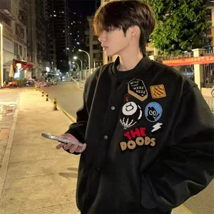 网红同款美式街头徽章字母刺绣棒球服外套男女宽松加厚高街夹克图片