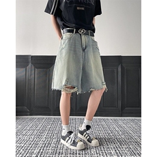 复古破洞牛仔短裤男夏季高街痞帅炸街潮牌裤子情侣短裤DG913-p48，男装牛仔裤，星座302B