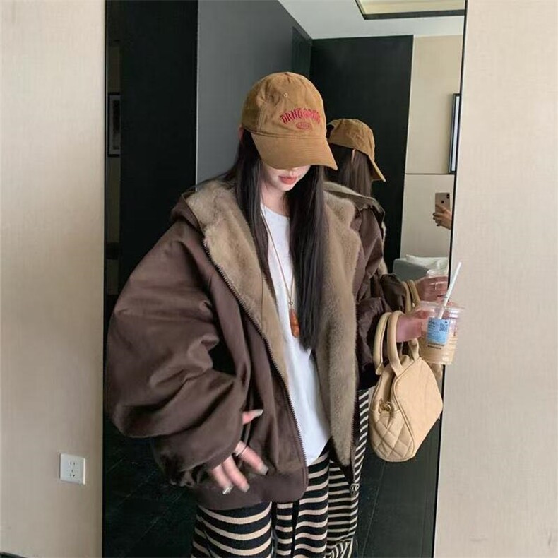 两面穿现货重磅短款座山雕棉衣男女双面穿毛毛绒棉服加厚外套，男装棉衣，电商A486