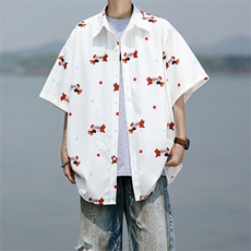 8XL-M腊肠狗花衬衫男短袖夏季冰丝薄款花衬衣寸衫外套DC28003P38，男装T恤，电商B312