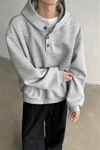 (网图慎用）特批P58无差价500g重磅华棉排扣连帽大码卫衣男W5410图片