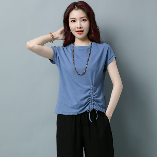 旗舰店短袖T恤女2024夏季新款韩版妈妈棉麻体恤上衣女，女装T恤，阿丹