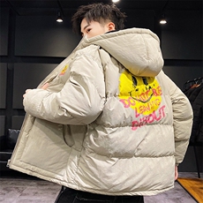 【】A003-HY8010-P125冬装新款笑脸印花连帽棉衣家乐，男装棉衣，电商A003