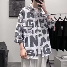 潮牌日系百搭宽松衬衫外套休闲男七分袖衬衫CS197-P37，男装衬衫，星座208-5