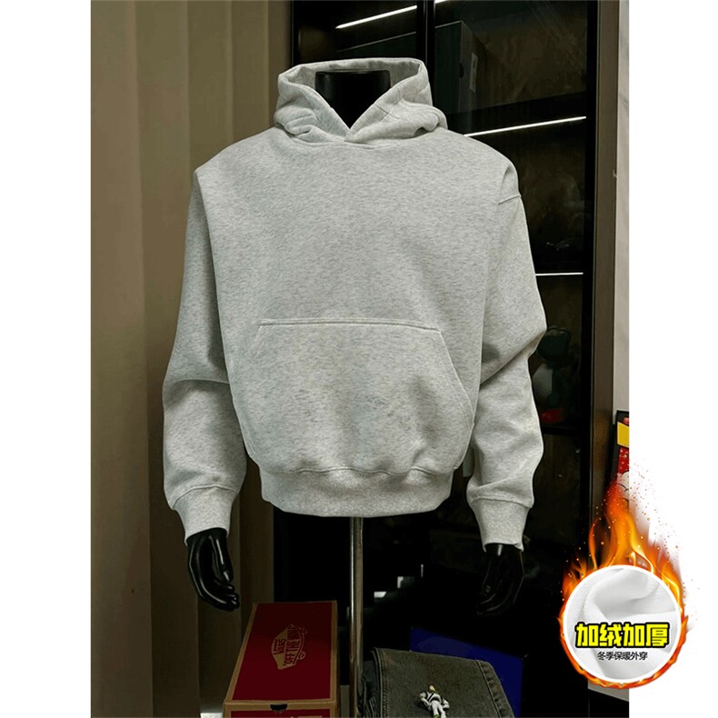 480G重磅加绒加厚硬挺boxy男女秋冬美式高街短款结构廓形连帽卫衣，男装卫衣，电商A486-1