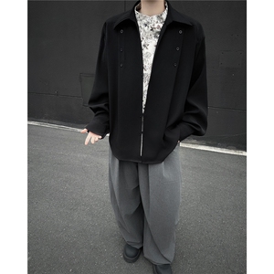 潮流男士花卉印花领翻领假两件休闲长袖衬衫上衣男潮特P52图片