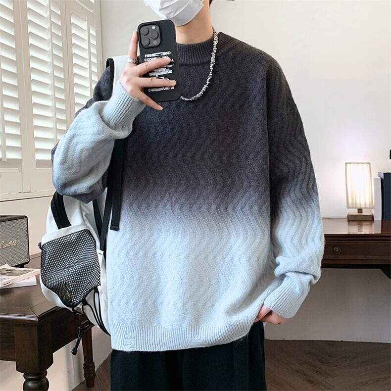 84785-P75秋冬新款休闲毛衣男长袖针织衫港风扎染渐变宽松打底衫,男装针织衫/毛衣,电商D310B