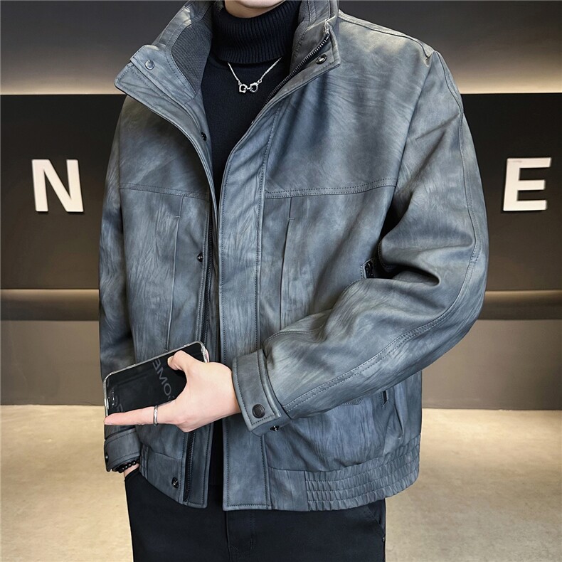 2553-P268-M-3XL标90绒店主立领休闲渲染皮质机车高品质羽绒服,男装羽绒服,电商B255