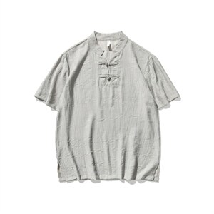 平铺大码风棉麻亚麻短袖盘扣衬衫唐装薄款汉服透气F18/P50,男装T恤,钱塘713