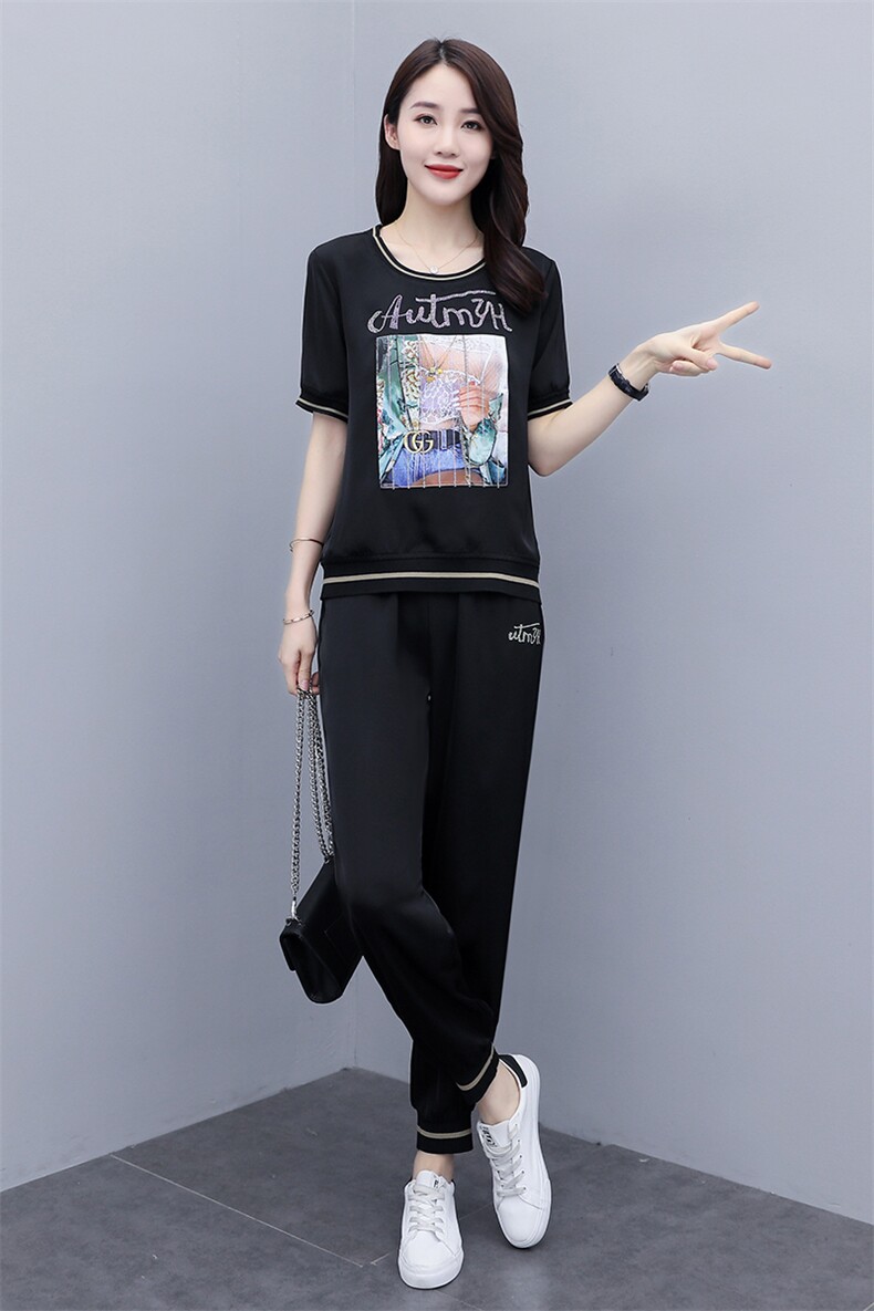 运动套装女夏2024新款潮牌时尚女款醋酸哈伦裤休闲两件套洋气时髦,女装套装/套裙,梦依杭
