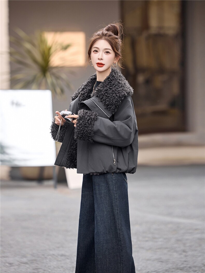 冬季新款女装2025年时尚气质休闲加厚羊羔毛外套,女装派克服,魅影