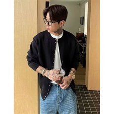 高级感亨利领针织衫男款宽松深灰色开衫毛衣简约保暖外套MX024，男装针织衫/毛衣，星座1116A（原606A-3）
