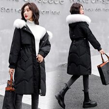 2020年冬季新款拉链收腰连帽大毛领中长款羽绒服，女装羽绒服，奕薇雅