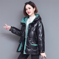 时尚气质后背绣花棉衣连帽亮面短款棉服显瘦保暖外套，女装棉衣/棉服，玛其路
