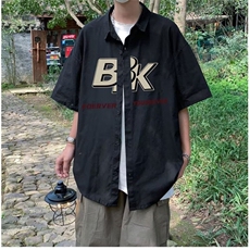 日系工装短袖衬衫男夏季少年感潮牌休闲衬衣学院风百搭宽松外套，男装衬衫，星座1013