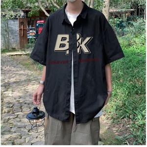 日系工装短袖衬衫男夏季少年感潮牌休闲衬衣学院风百搭宽松外套图片