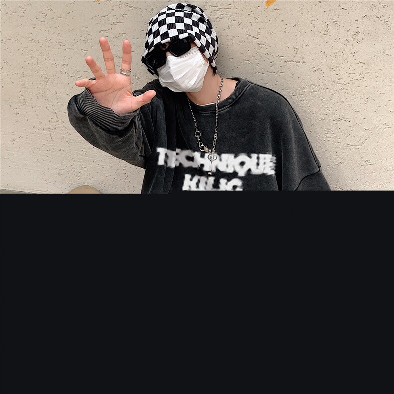 秋装复古美式水洗做旧宽松圆领卫衣301B-JB7896-P58加絨P68图片