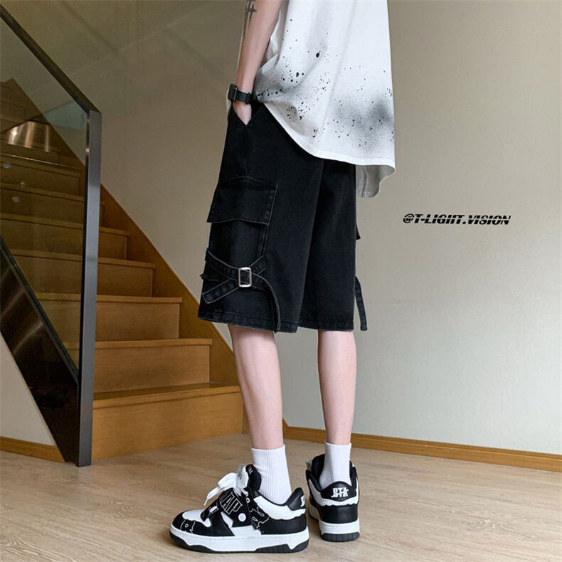 B221 美式ins高街暗黑百搭牛仔工装短裤五分裤子 LK23098-P65控88图片