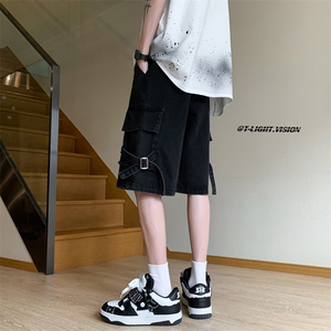 B221 美式ins高街暗黑百搭牛仔工装短裤五分裤子 LK23098-P65控88图片