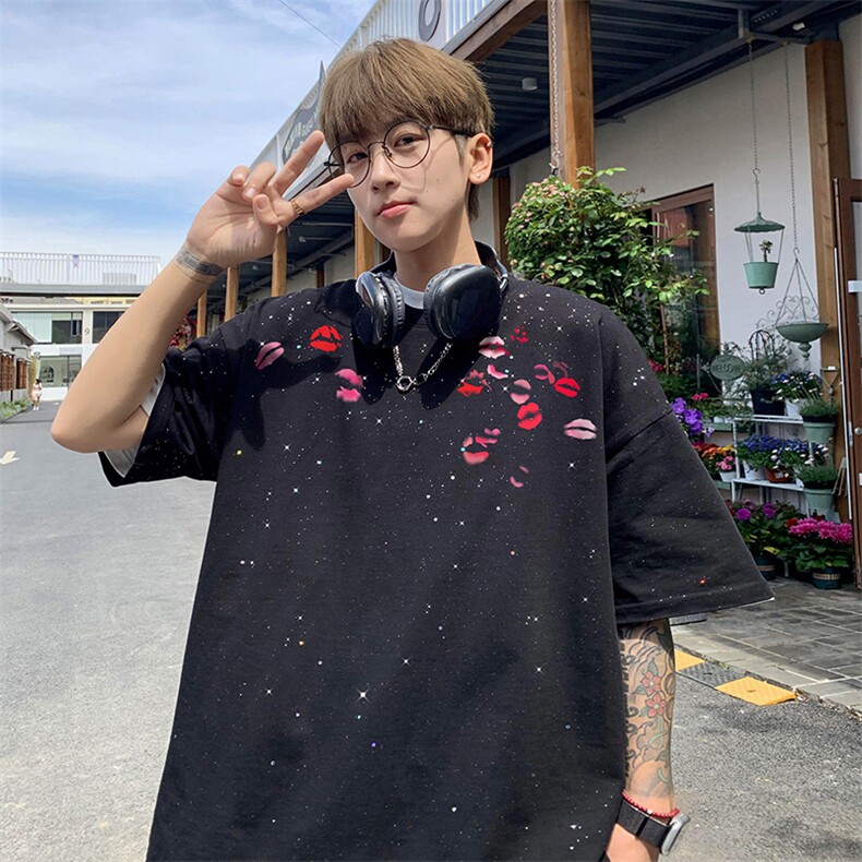 量大优供抖音视频支持得物配合二开美式满天星亮片短袖T恤MTX516,男装T恤,电商A486
