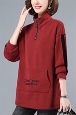 立领加绒卫衣女士长袖2021新款韩版宽松休闲百搭拉链高领套头上衣，女装卫衣/绒衫，璐依舞