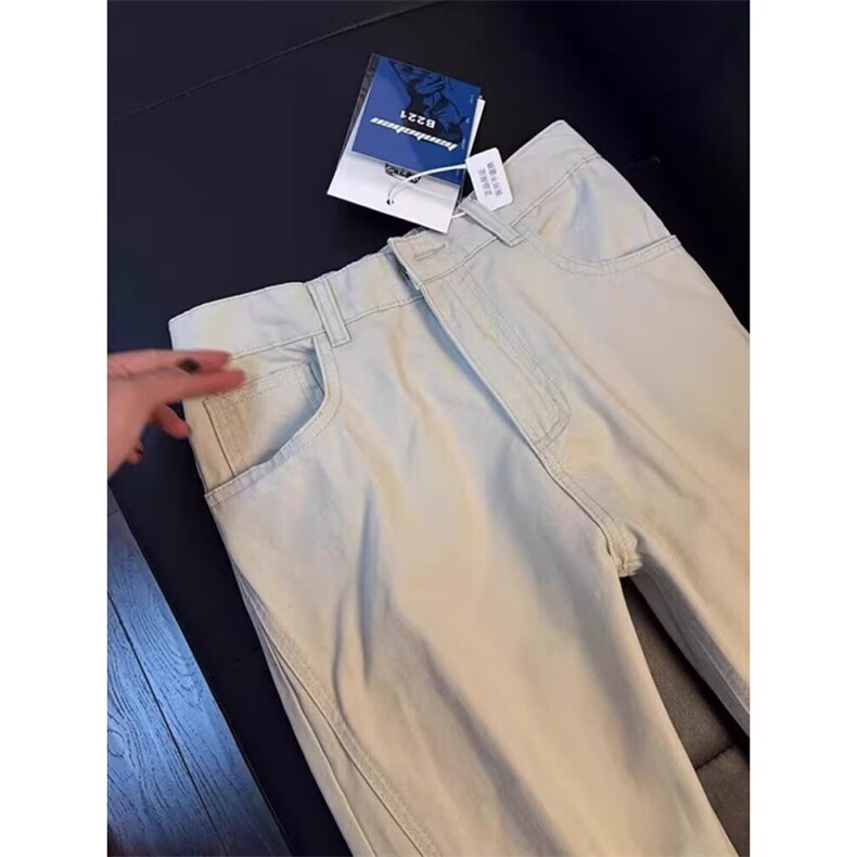 春季白色美式复古工装休闲裤男宽松直筒弯刀牛仔阔腿裤WLB287-P52,男装工装外套,星座1008