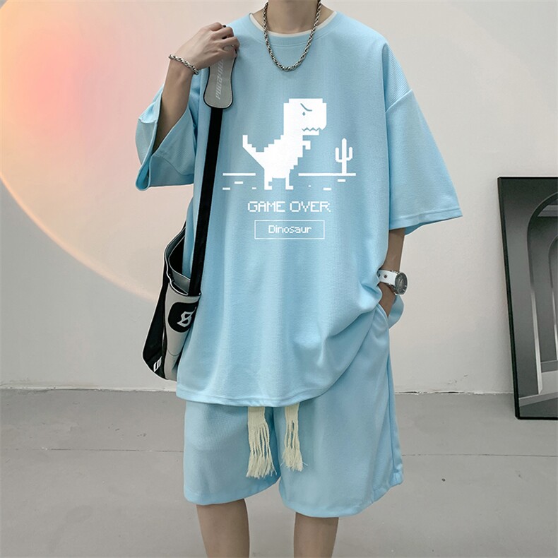 华夫格套装运动短袖t恤套装休闲两件套一套HZ84315-P44,男装T恤,电商A040