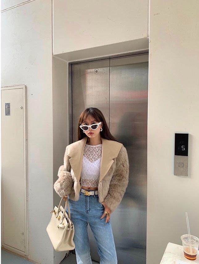 拼皮毛毛外套，其它，last name