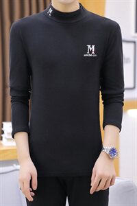 冬季半高领双面绒刺绣M卫衣男加绒加厚保暖打底衫长袖黑337P28图片